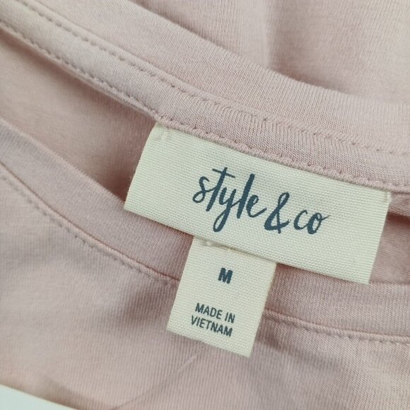 NWT STYLE&CO Basic Top Long Tee M(8-10) Pink Cotton Knit Pullover Casual - Picture 10 of 11